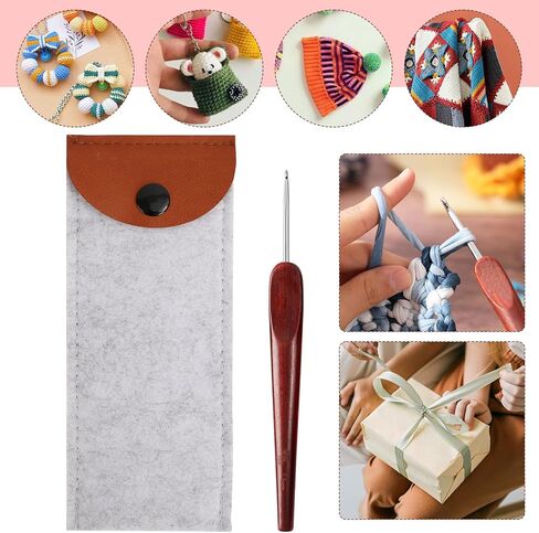 LOOEN Smooth Crochet Hooks with Mertric Numbers and 10 pcs Stitch Markers, 6 pcs Sweing Needles, 1 pc Sandalwood Crochet Hook Bag, Hand Polished Stainless Steel Crochet Hook with Wood Handle (3.0 mm) in Saudi Arabia