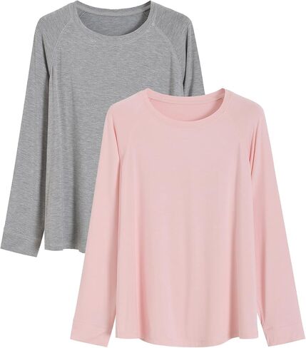 Latuza Women's Bamboo Viscose Pajama Tops Raglan Long Sleeve Lounge Shirt 2 Pack in Saudi Arabia