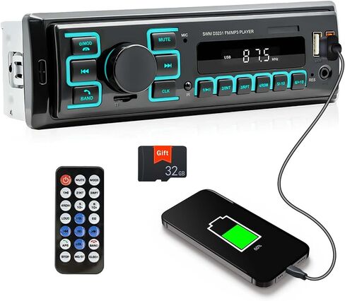 SIXWIN Single Din Car Stereo with Bluetooth 5.0 Hands Free Calling Voice Control Car Stereo FM Radio Car Mp3 Player USB AUX Port Audio Recording Remote Control Car Audio System Car Stereo Receiver in Saudi Arabia