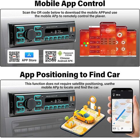 SIXWIN Single Din Car Stereo with Bluetooth 5.0 Hands Free Calling Voice Control Car Stereo FM Radio Car Mp3 Player USB AUX Port Audio Recording Remote Control Car Audio System Car Stereo Receiver in Saudi Arabia