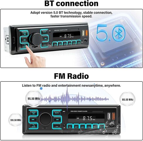 SIXWIN Single Din Car Stereo with Bluetooth 5.0 Hands Free Calling Voice Control Car Stereo FM Radio Car Mp3 Player USB AUX Port Audio Recording Remote Control Car Audio System Car Stereo Receiver in Saudi Arabia