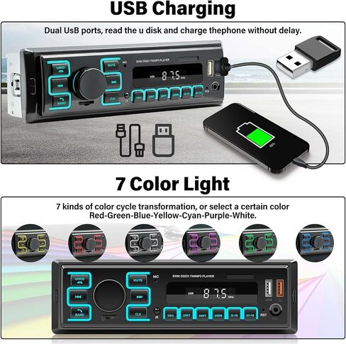 SIXWIN Single Din Car Stereo with Bluetooth 5.0 Hands Free Calling Voice Control Car Stereo FM Radio Car Mp3 Player USB AUX Port Audio Recording Remote Control Car Audio System Car Stereo Receiver in Saudi Arabia