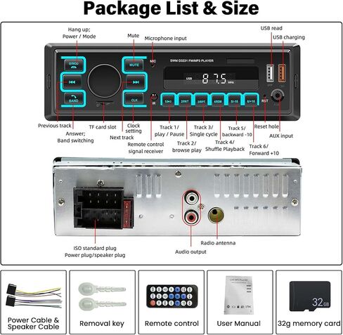 SIXWIN Single Din Car Stereo with Bluetooth 5.0 Hands Free Calling Voice Control Car Stereo FM Radio Car Mp3 Player USB AUX Port Audio Recording Remote Control Car Audio System Car Stereo Receiver in Saudi Arabia