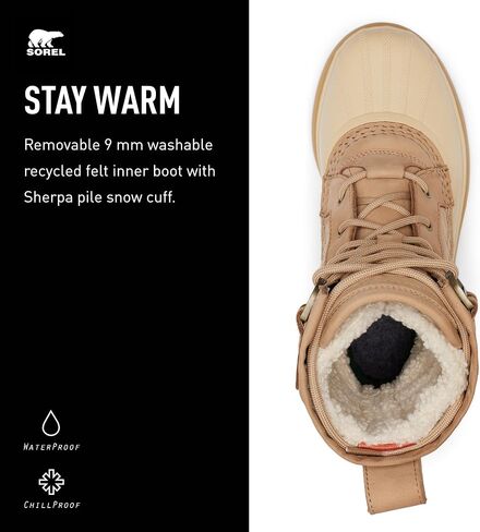 SOREL Women's Caribou Royal Waterproof Boot - Black, Chalk - 10 in Saudi Arabia