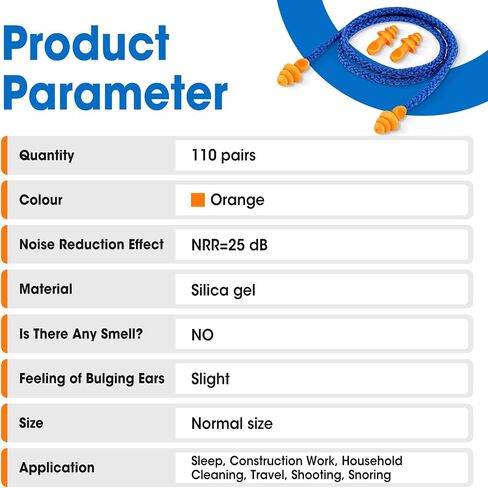 AZEN 55 Pairs Silicone Ear Plugs, Reusable Earplugs for Noise Reduction, 25dB NRR Corded Ear Plugs for Sleeping Noise Cancelling, Ear Plugs with String Individual Packing in Saudi Arabia