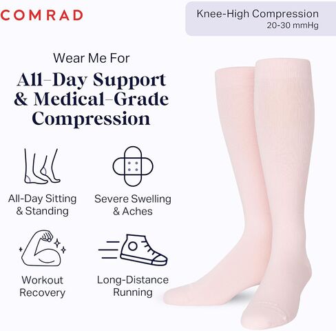 Comrad Nylon Knee High Socks - 20-30mmHg Firm Compression Socks, (Heather Grey, Large Wide Calf) - Soft & Breathable Support Socks for Men, Pregnant Women, Nurses, Workout, Home, Work & Travel in Kuwait