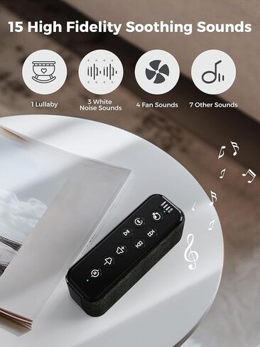 White Noise Sound Machine-Rechargeable 3000mAh Battery Powered Sound Machine for Sleep with Bluetooth, 15 Soothing Sounds, Auto-Off Timer, Headhpone Jack, Portable Sound Machine for Sleeping Adults in Saudi Arabia