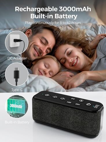 White Noise Sound Machine-Rechargeable 3000mAh Battery Powered Sound Machine for Sleep with Bluetooth, 15 Soothing Sounds, Auto-Off Timer, Headhpone Jack, Portable Sound Machine for Sleeping Adults in Saudi Arabia