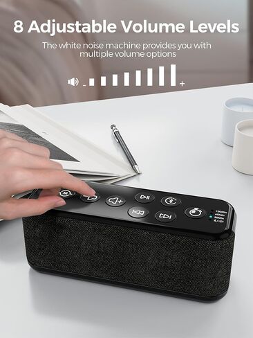 White Noise Sound Machine-Rechargeable 3000mAh Battery Powered Sound Machine for Sleep with Bluetooth, 15 Soothing Sounds, Auto-Off Timer, Headhpone Jack, Portable Sound Machine for Sleeping Adults in Saudi Arabia