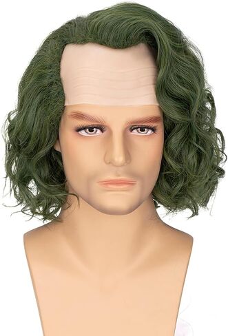 Men’s Cosplay Short Green Wig Anime Clown Fluffy Curly Dark Green Wig for Men Costume Halloween Party Wig in Saudi Arabia