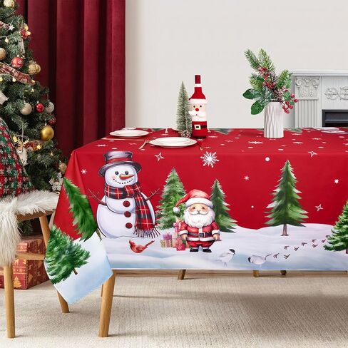 Christmas Tablecloths for Rectangle Tables Blue Winter Table Cloth Snowman Christmas Table Cover for Holiday Party Picnic Dinner Decor 60x84 Inch in Saudi Arabia