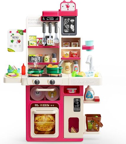 Letapapa Kids Pretend Play Kitchen Set, Kitchen Toys with Realistic Sound & Light, Cooking Stove, Sink, Play Food and Kitchen Accessories, Pretend Kitchen Playset Gifts for Toddlers Girls Boys in Saudi Arabia