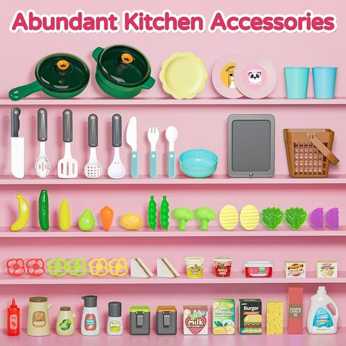 Letapapa Kids Pretend Play Kitchen Set, Kitchen Toys with Realistic Sound & Light, Cooking Stove, Sink, Play Food and Kitchen Accessories, Pretend Kitchen Playset Gifts for Toddlers Girls Boys in Saudi Arabia