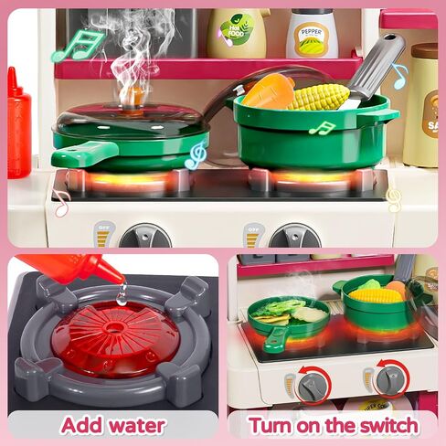 Letapapa Kids Pretend Play Kitchen Set, Kitchen Toys with Realistic Sound & Light, Cooking Stove, Sink, Play Food and Kitchen Accessories, Pretend Kitchen Playset Gifts for Toddlers Girls Boys in Saudi Arabia
