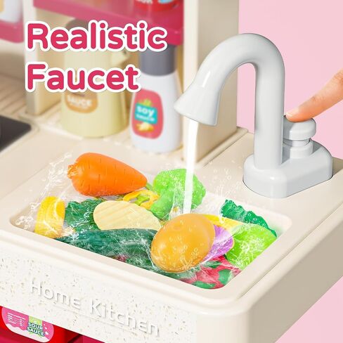 Letapapa Kids Pretend Play Kitchen Set, Kitchen Toys with Realistic Sound & Light, Cooking Stove, Sink, Play Food and Kitchen Accessories, Pretend Kitchen Playset Gifts for Toddlers Girls Boys in Saudi Arabia