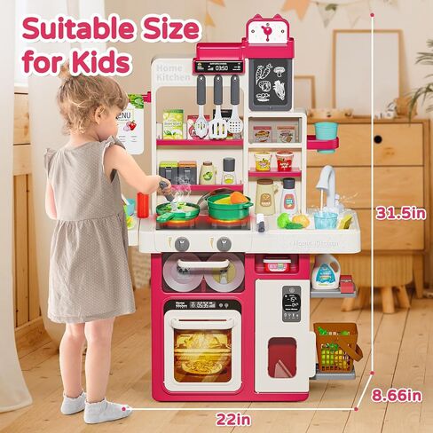 Letapapa Kids Pretend Play Kitchen Set, Kitchen Toys with Realistic Sound & Light, Cooking Stove, Sink, Play Food and Kitchen Accessories, Pretend Kitchen Playset Gifts for Toddlers Girls Boys in Saudi Arabia