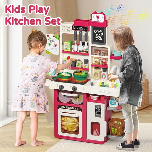 Letapapa Kids Pretend Play Kitchen Set, Kitchen Toys with Realistic Sound & Light, Cooking Stove, Sink, Play Food and Kitchen Accessories, Pretend Kitchen Playset Gifts for Toddlers Girls Boys in Saudi Arabia