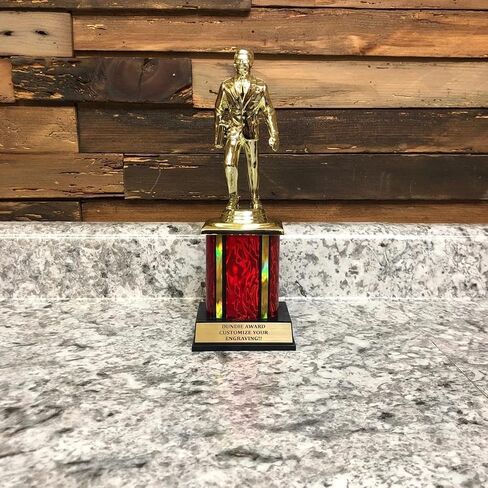 Dundie Award Trophy with Red Column | Funny Recognition Trophy for Boss or Coworkers | Engraved Appreciation Trophy for Best Salesman or Saleswoman | Gag Gift for Work in Saudi Arabia