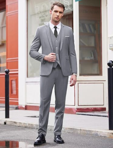 COOFANDY Men's 3 Piece Slim Fit Suit Set One Button Jacket Blazer Vest Pants Set Wedding Formal Prom Tuxedo Suits in Saudi Arabia