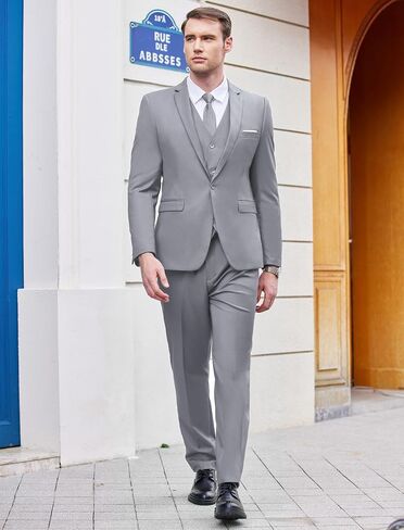 COOFANDY Men's 3 Piece Slim Fit Suit Set One Button Jacket Blazer Vest Pants Set Wedding Formal Prom Tuxedo Suits in Saudi Arabia
