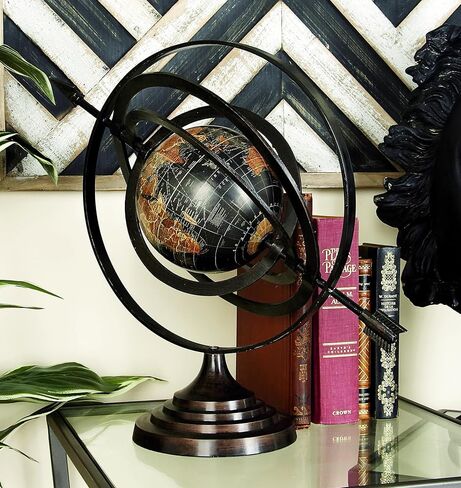 Deco 79 Aluminum Compass Armillary Globe, 19" x 12" x 17", Black in Saudi Arabia