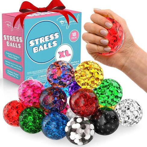 Stress Balls for Adults - 18 Pack | Fidget Toys | XL Stress Balls - Squishy Balls, Goody Bag Stuffers, Party Favors | Anxiety Relief Calming Tool | Stress Ball for Autism & ADD/ADHD in Saudi Arabia