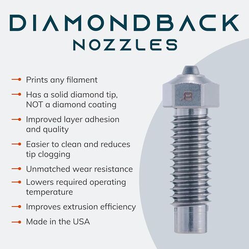 Diamondback Nozzles – Neptune 4 Plus/Max Compatible – Polycrystalline Solid Diamond Tip 3D Printer Nozzles, Improved Extrusion, Any Filament, Wear Resistant, Layer Adhesion, USA Made (0.4mm) in Saudi Arabia