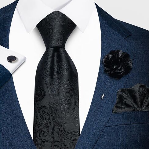 joy alice Ties Set Men Mixed Color Necktie Handkerchief Cufflinks Brooch 3.15 Formal in Saudi Arabia