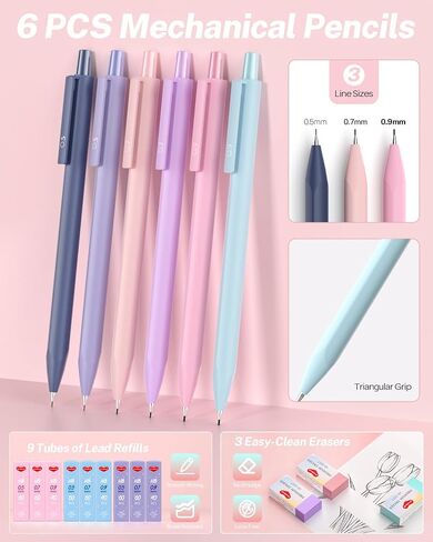 40PCS Aesthetic School Supplies with Cute Pen Case, 12 Color Pastel Highlighters, 5 Quick Dry Retractable Black Ink Pens, 6 Pastel Mechanical Pencil 0.5 & 0.7 mm for Student Stationary in Saudi Arabia