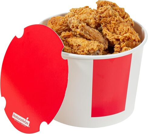 Restaurantware-Bio Tek 130 Ounce Chicken Buckets With Lids, 25 Greaseproof Paper Chicken Buckets - Vented Lids, Freezable, Red And White Paper Disposable Chicken Buckets, For Restaurants And Cafes in Saudi Arabia