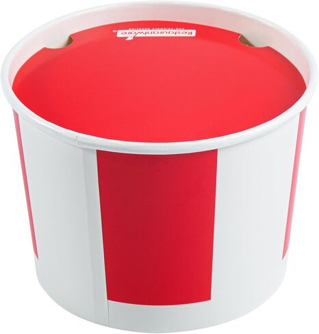 Restaurantware-Bio Tek 130 Ounce Chicken Buckets With Lids, 25 Greaseproof Paper Chicken Buckets - Vented Lids, Freezable, Red And White Paper Disposable Chicken Buckets, For Restaurants And Cafes in Saudi Arabia