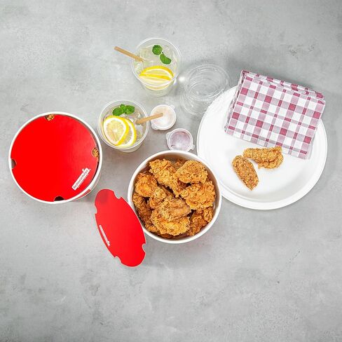 Restaurantware-Bio Tek 130 Ounce Chicken Buckets With Lids, 25 Greaseproof Paper Chicken Buckets - Vented Lids, Freezable, Red And White Paper Disposable Chicken Buckets, For Restaurants And Cafes in Saudi Arabia