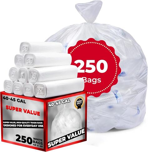 Super Value All Purpose 200 Pack Trash Bags 13 Gallon White Garbage Bags - Light Yard Waste Bags for Empty Bottles, Household, Extra Large Trash Bags Outdoor Trash Bags Durable Kitchen Trash Bags in Saudi Arabia