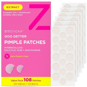ZitSticka GOO GETTER | Hydrocolloid Patch for Covering Zits and Blemishes | At-Home Extractions without Scarring for Zits that have come to the Surface (36 Pack), Exfoliating, Moisturizing