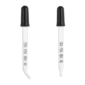 PATIKIL Eye Dropper, 2Pcs 1ml Glass Graduated Bent and Straight Tip Pipette Measured Dropper with Rubber Cap for Essential Oils, Lab Experiments, Clear and White
