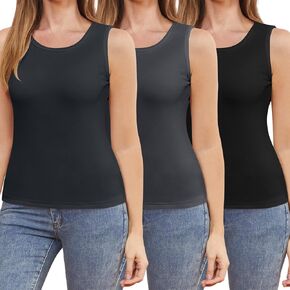 3 Pcs Womens Thermal Tank Tops Fleece Cami Underwear Tops Soft Sleeveless Undershirt Warm Base Layer Vest