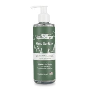 Happy Little Camper Hand Sanitizer with Lemon Zest Scent - Moisturizing Gel with Vitamin E & Antimicrobial Formula- Contains 70% Ethyl Alcohol - Travel Size, Made in USA - 2x 8oz bottles
