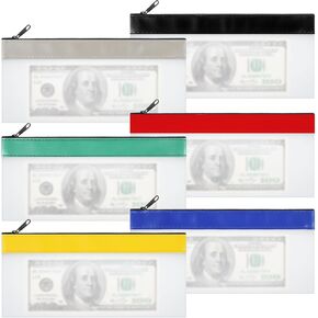 2 Pieces Money Bags with Zipper, Cash Envelopes 7.8×3.9 Inch, 2 Colors Money Pouch Clear Bank Deposit Coin Bag for Multi-Purpose Check Wallet Collectors