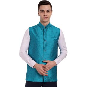 SKAVIJ Men's Dupion Silk Nehru Jacket Waistcoat for Prom Dinner Party Weddding