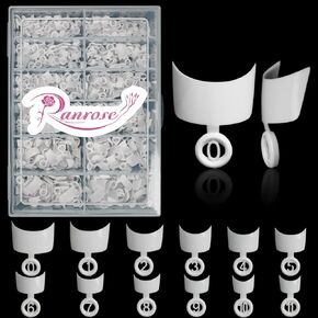 Ranrose French Nail Tips 140PCS Short French Full Cover White Clear False Nails 14 Sizes Square Nail Tips Acrylic Press On Nails with Box for Nails Art (White-Clear)
