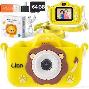 Upgraded Kids Camera Toys - Kids Digital Camera with Soft Dinosaur Silicone Cover, 1080P HD Selfie Video Camera for Boys Girls Toddlers, with 64G SD Card, 3Hrs of Ultra-Long Battery Life