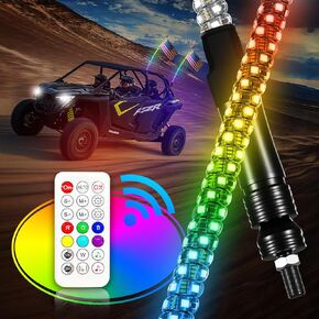 2 Piece 4FT Whip Lights with Spring Base, DIY Lights Music Whip Lights LED Whip Lights with App and Remote, Spiral RGB Chase Lights with Rocker Switch for UTV ATV RZR Polaris Can-Am Truck SXS