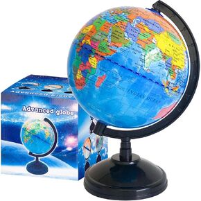 8'' Rotating World Globe with Stand,Decorative Spinning Earth Globe,Geographic Educational World Globe for Kids Classroom Tools,Desk Decorations,Gifts