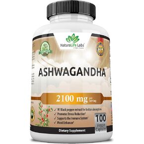Organic Ashwagandha 2,100 mg - 100 Vegan Capsules Pure Organic Ashwagandha Powder and Root Extract - Stress Relief, Mood Enhancer, Immune & Thyroid Support