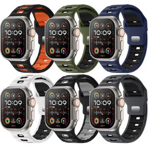 Sport Bands 6-Pack Compatible with Apple Watch Ultra 2 Band 49mm 45mm 44mm 42mm, Wide Soft Silicone Wristbands Waterproof Replacement Strap Men for iWatch Series 9 8 7 6 5 4 SE Ultra