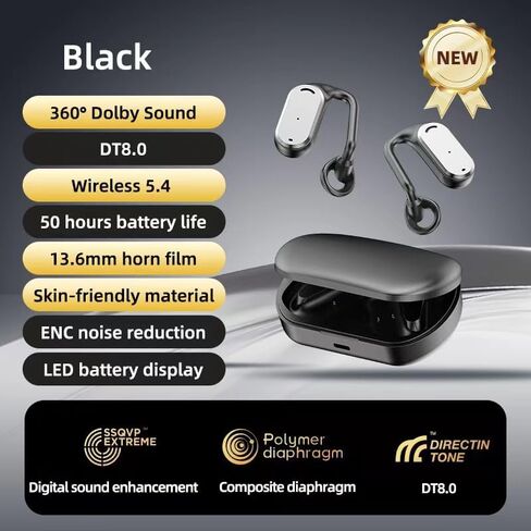 Open Ear Headphones, True Wireless 5.4 Bluetooth with LED Display, Dolby Sound 50 Hours Battery Life,8.0DT ENC Call Noise Cancelling, Switchable Modes. (Skin) in Saudi Arabia