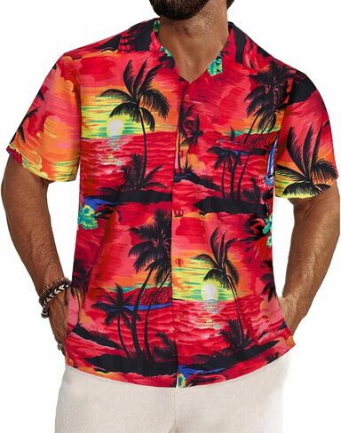 Tropical Hawaiian Shirt for Men with Pocket-Aloha Short Sleeve Loose Fit Caribbean Shirts - Floral Button Down Shirt in Saudi Arabia