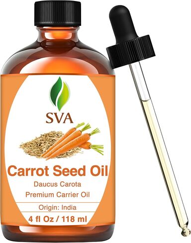 SVA Organics Carrot Seed Carrier Oil with Dropper- 118 ml (4 fl. oz.) 100% Pure, Natural, Cold Pressed and Therapeutic Grade for Moisturized Skin, Shiny Hair, Aromatherapy & Massage in Saudi Arabia