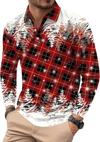 Mens Long Sleeve Halloween Polo Shirts Printed Vintage Striped Casual Golf Shirt (S-XXL) in Kuwait