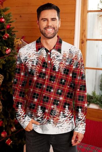 Mens Long Sleeve Halloween Polo Shirts Printed Vintage Striped Casual Golf Shirt (S-XXL) in Kuwait